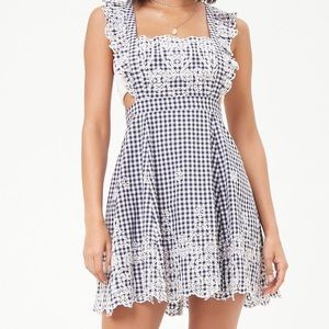 F21 Kawaii gingham maid style ruffle eyelet dress